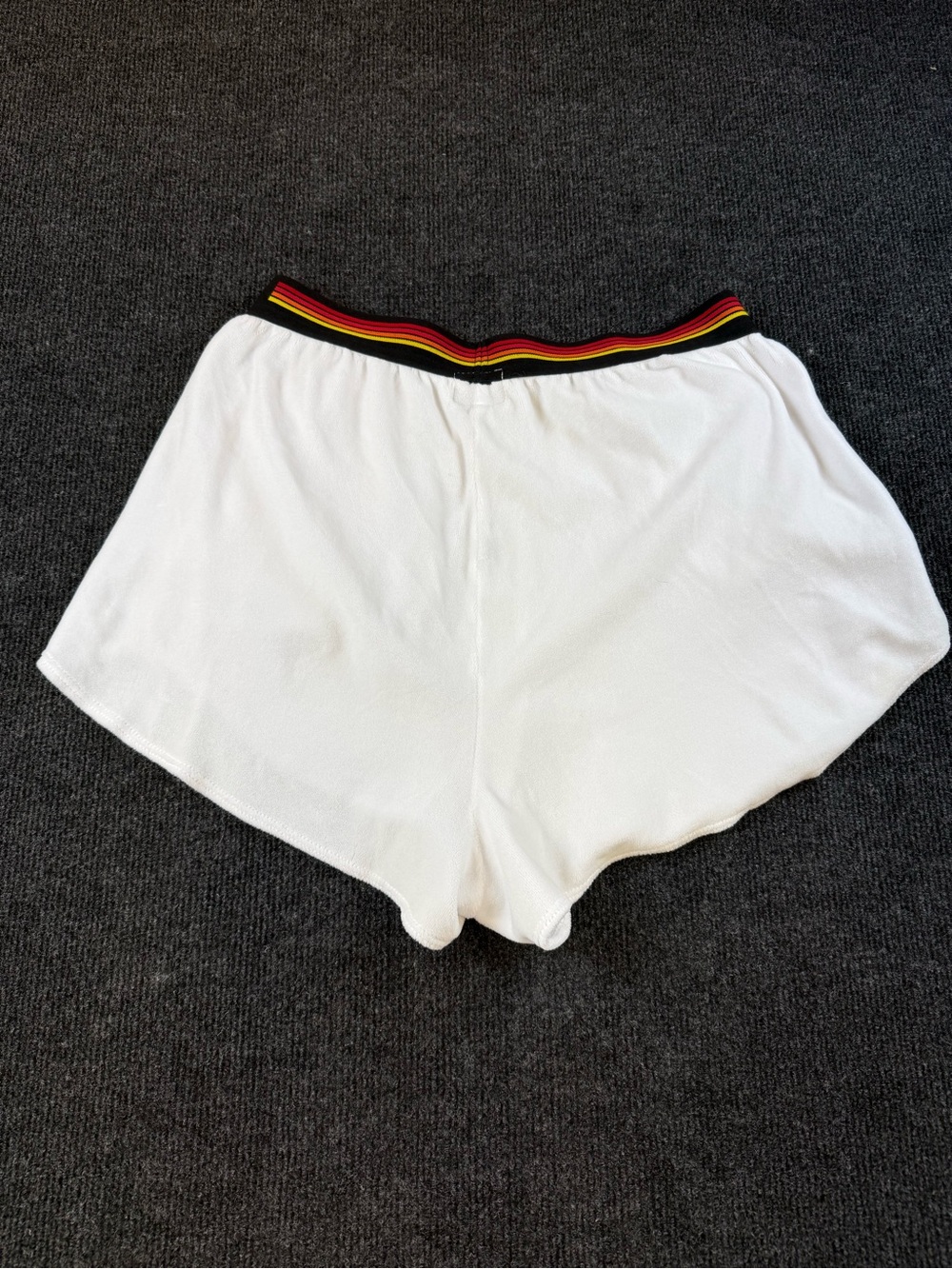 Aviator Nation White Lounge Shorts with Black Rainbow Stripe Waistband - Picture 4 of 7